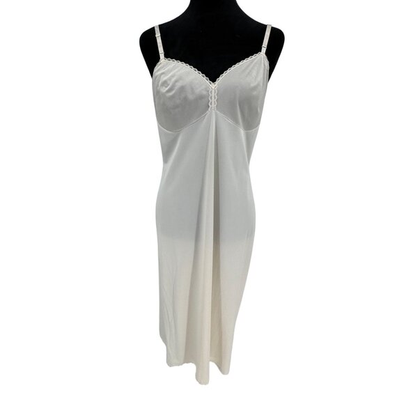Vanity Fair Vtg White Full Slip Dress 36 Nylon‎ Babydoll Empire Waist Coquette - Picture 3 of 6